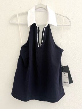 NWT Tuckernuck Navy Nadia Top Halterneck Sleeveless Polo Size Large